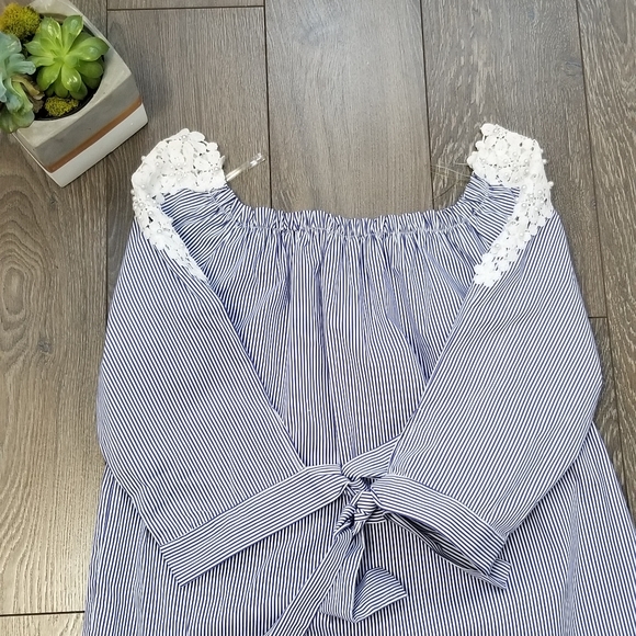 Frank Lyman Design Tops - Frank Lyman Off The Shoulder Stripped Top with Pearl Beading Details Size L